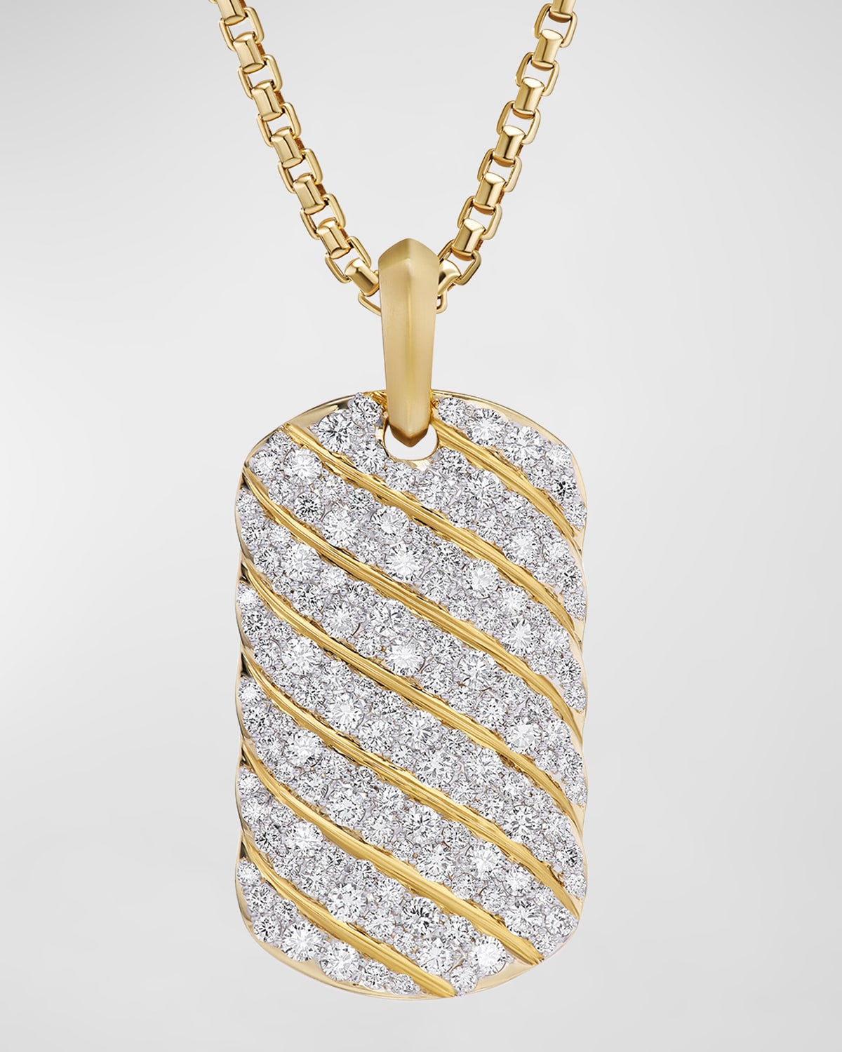 Men's Sculpted Cable Tag in 18K Gold with Diamonds, 35mm