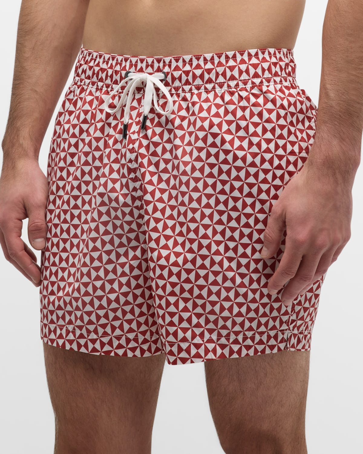Shop Onia Men's Charles 5 Geometric-print Swim Shorts In Burnt Red