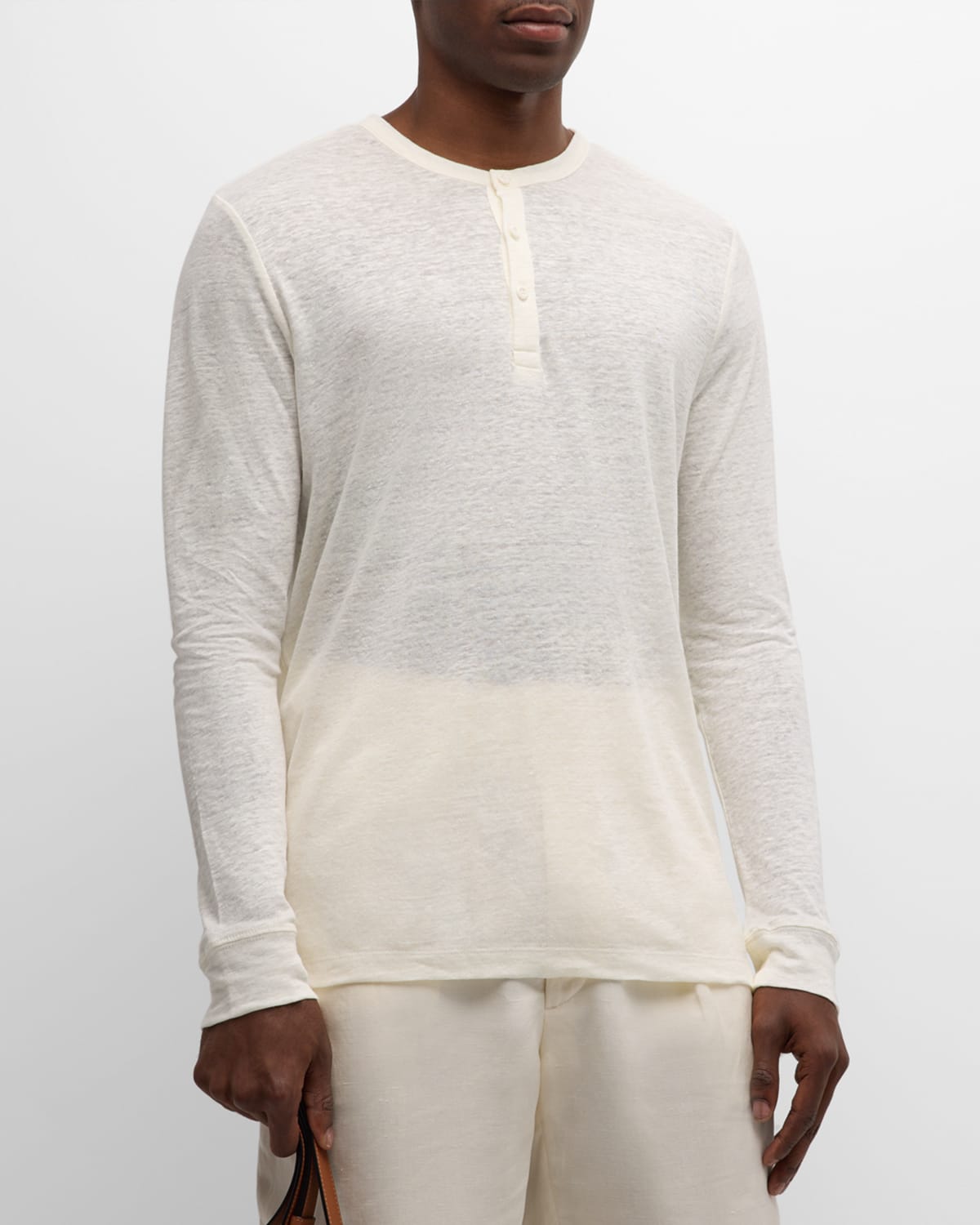 Shop Onia Men's Linen Jersey Long-sleeve Henley T-shirt In White