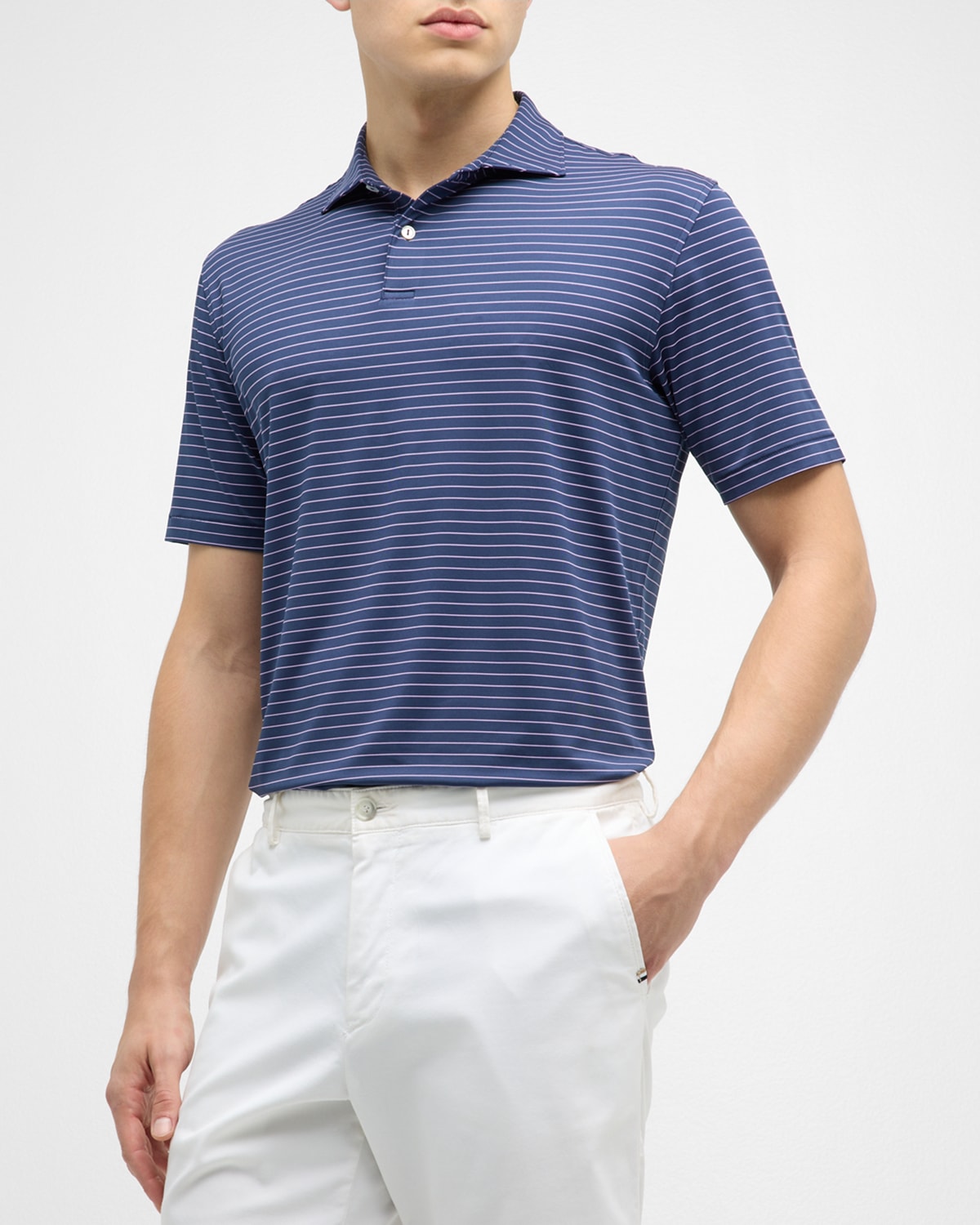 Shop Peter Millar Men's Duet Stripe Performance Jersey Polo Shirt In Navy