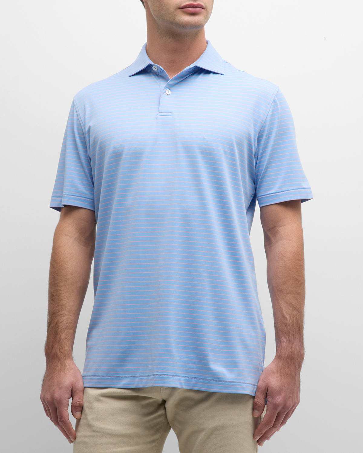 Shop Peter Millar Men's Duet Stripe Performance Jersey Polo Shirt In Tahoe Blue