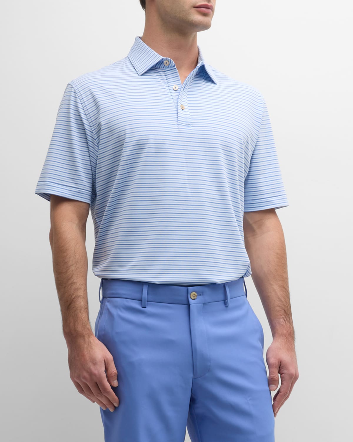 Peter Millar Men's Olson Stripe Performance Polo Shirt In Bondi Blue