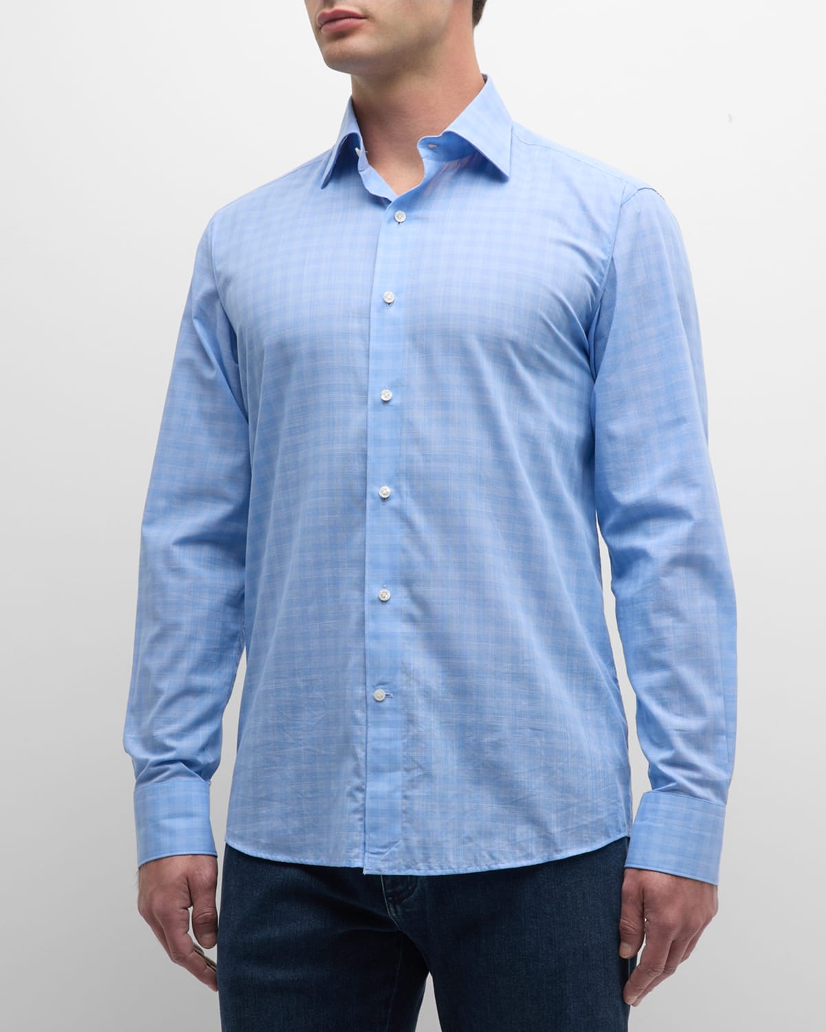 Peter Millar Men's Pitney Tonal Check Cotton Sport Shirt In Tahoe Blue