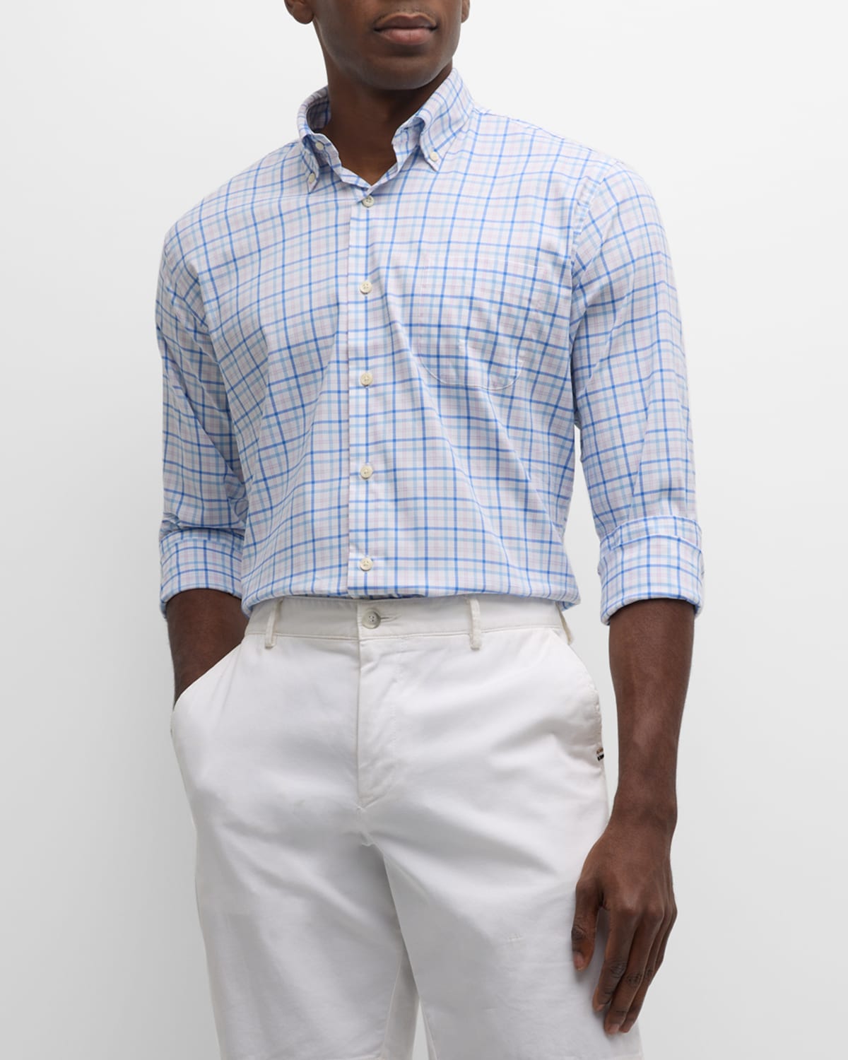 Peter Millar Macinac Check Stretch Button-down Shirt In Palm Pink