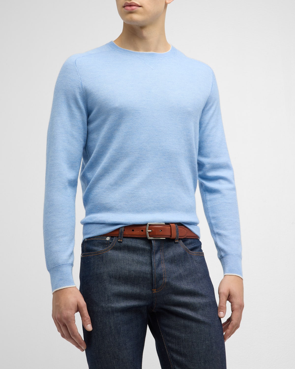 Shop Peter Millar Men's Voyager Cashmere-silk Crewneck Sweater In Tahoe Blue