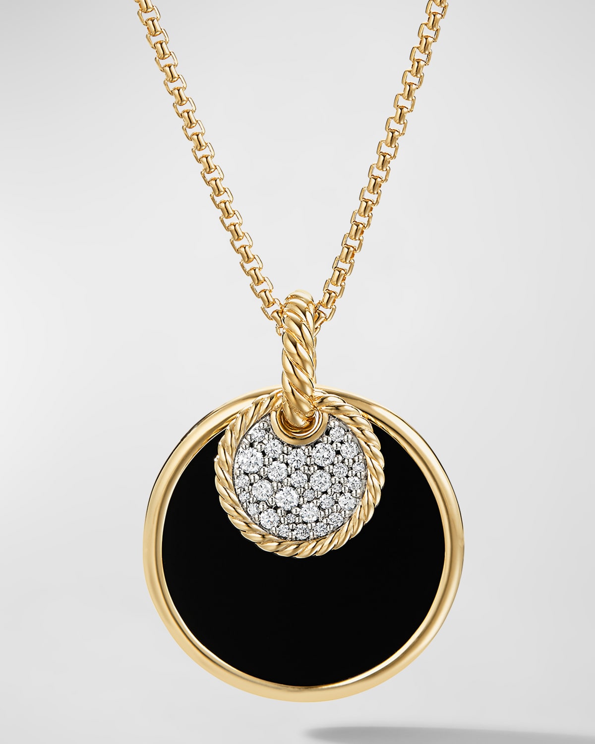 David Yurman Dy Elements Convertible Pendant Necklace In 18k Yellow Gold With Black Onyx And Mother-of-pearl And In 10 Black