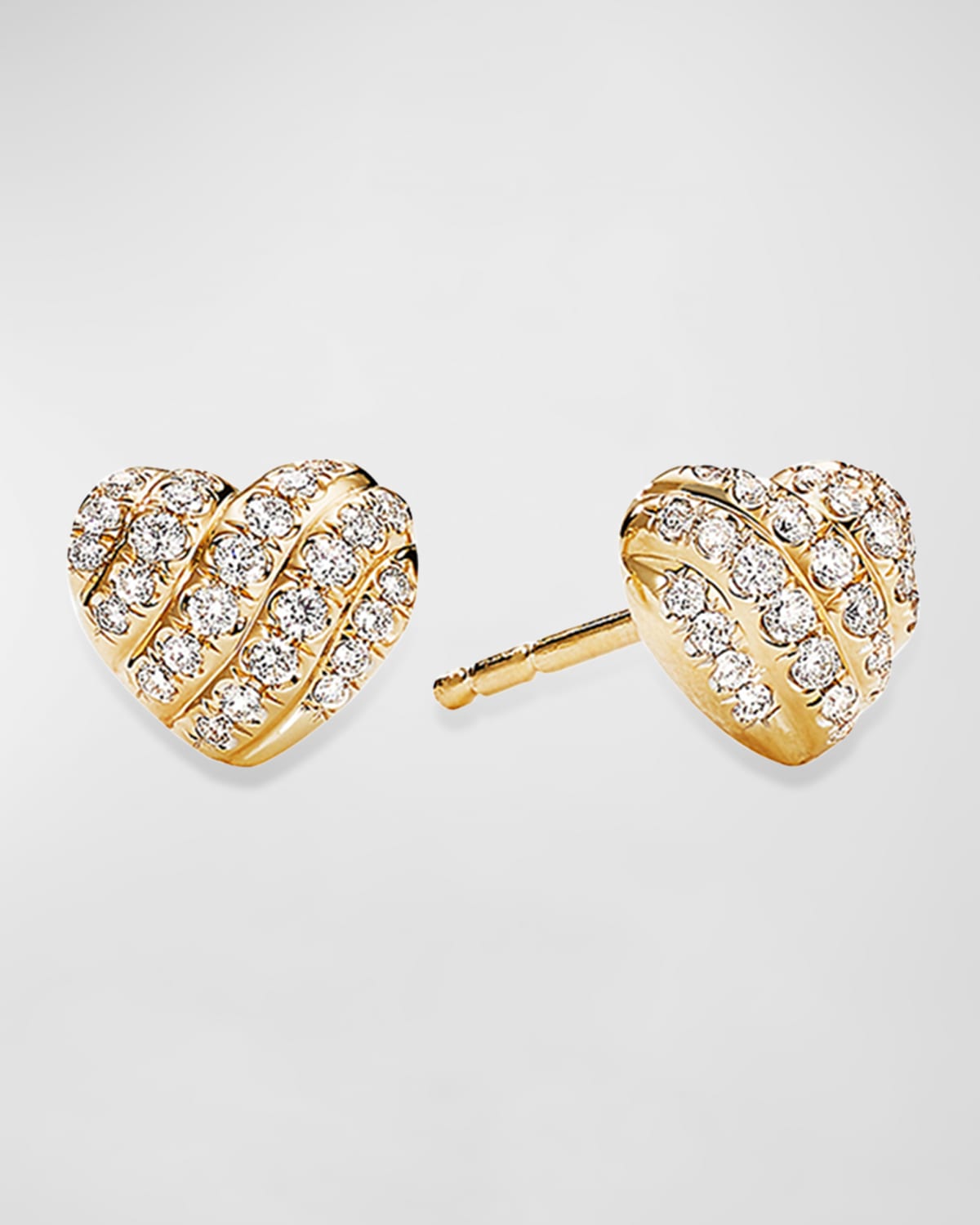 David Yurman 18kt Yellow Gold Heart Diamond Stud Earrings In 40 White