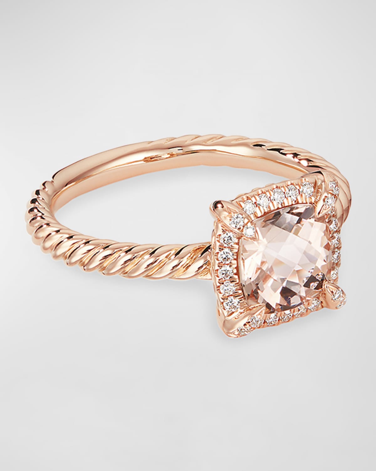 David Yurman Petite Chatelaine Pave Bezel Ring in 18K Rose Gold with Morganite