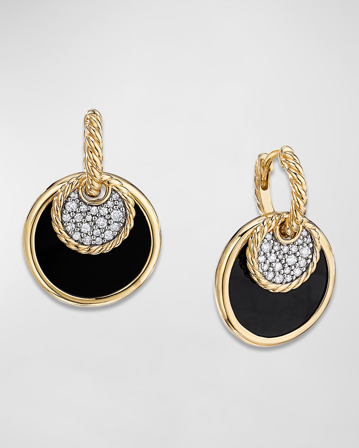 Shop David Yurman Dy Elements Convertible Drop Earrings In 18k Yellow Gold With Black Onyx And Mother-of-pearl And Pav In 40 White