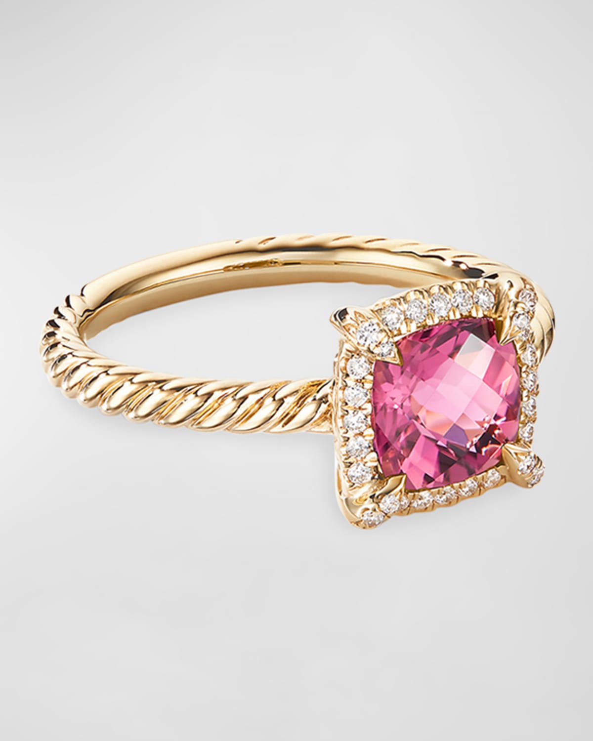 Shop David Yurman Petite Chatelaine Pave Bezel Ring In 18k Gold With Blue Topaz In 25 Pink