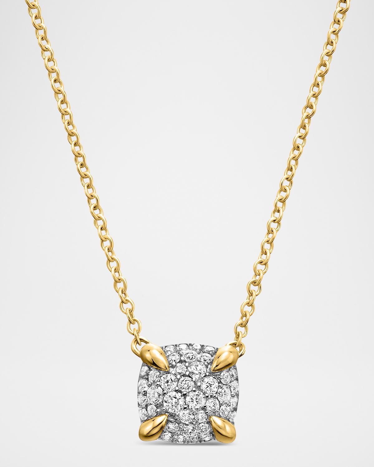 Chatelaine Pendant Necklace in 18K Yellow Gold with Full Pave Diamonds, 7mm