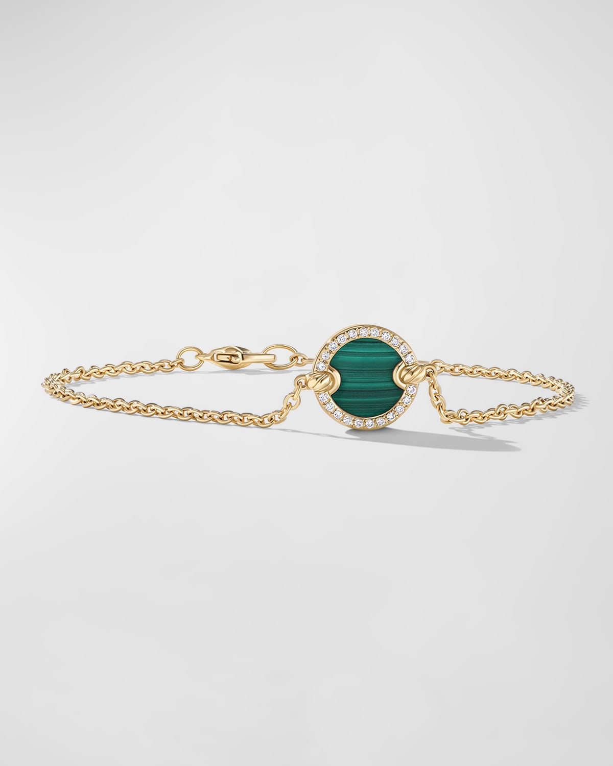 David Yurman Dy Elements Chain Bracelet With Gemstone And Diamonds In 18k Gold, 11mm In Malachite/diamond