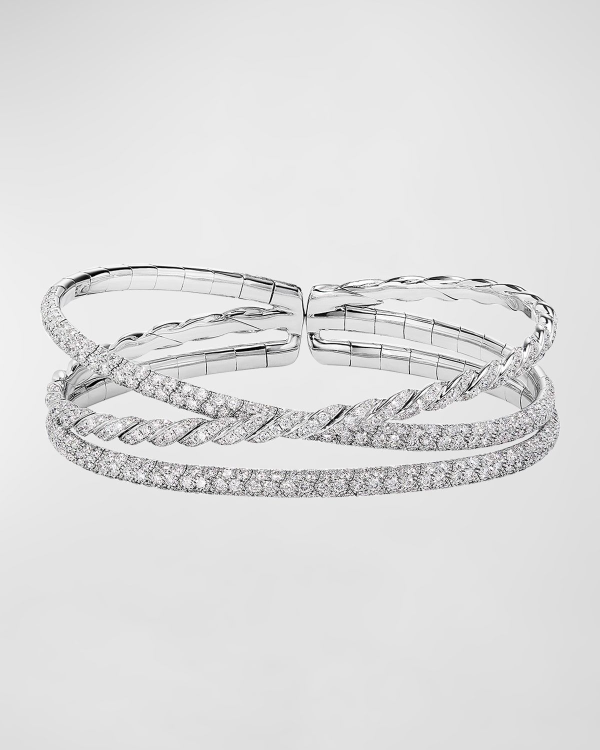 David Yurman Three-row Paveflex Bracelet In 18k White Gold With Diamonds In 40 White