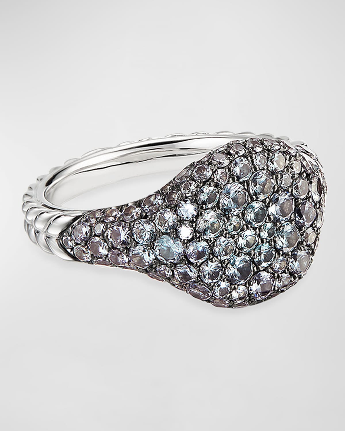 David Yurman Mini Chevron Pave Garnet Pinky Ring in 18k White Gold