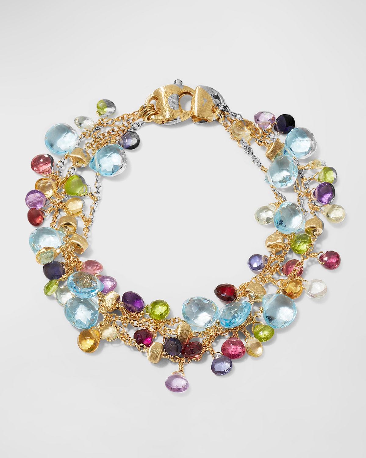 18K Paradise Yellow Gold Three-Row Bracelet with Mixed Stones