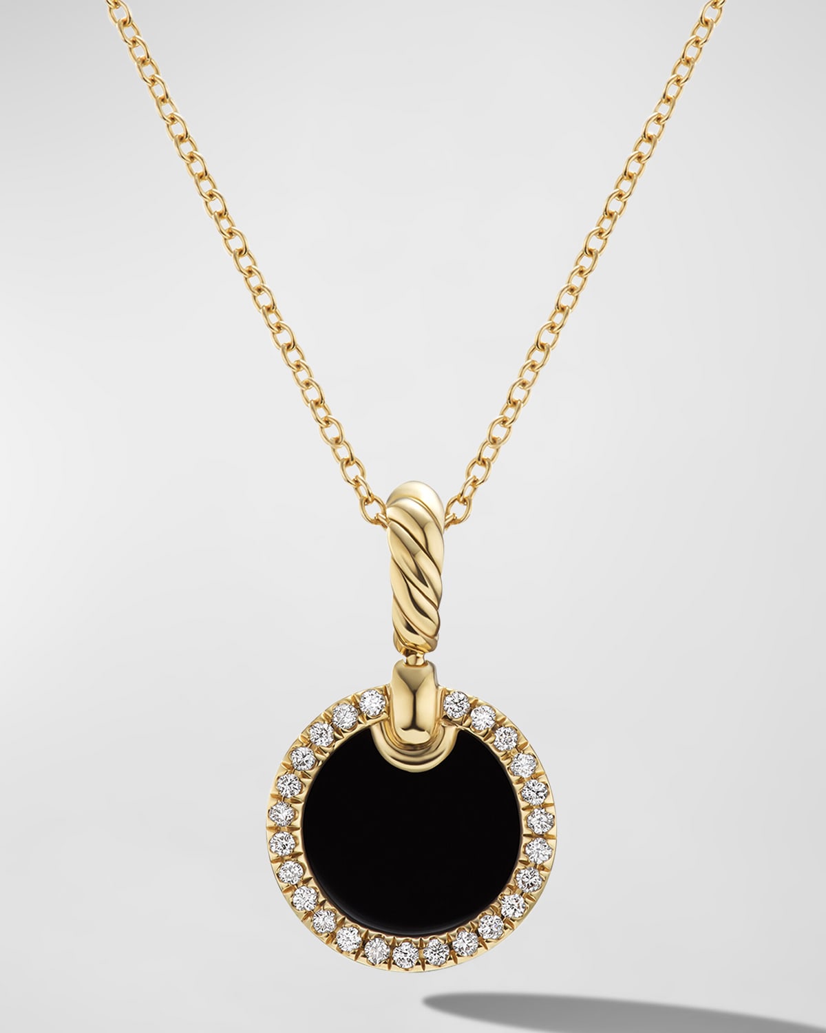 David Yurman Dy Elements Pendant Necklace With Gemstone And Diamonds In 18k Gold, 17.8mm, 16-18"l In Onyx/diamond