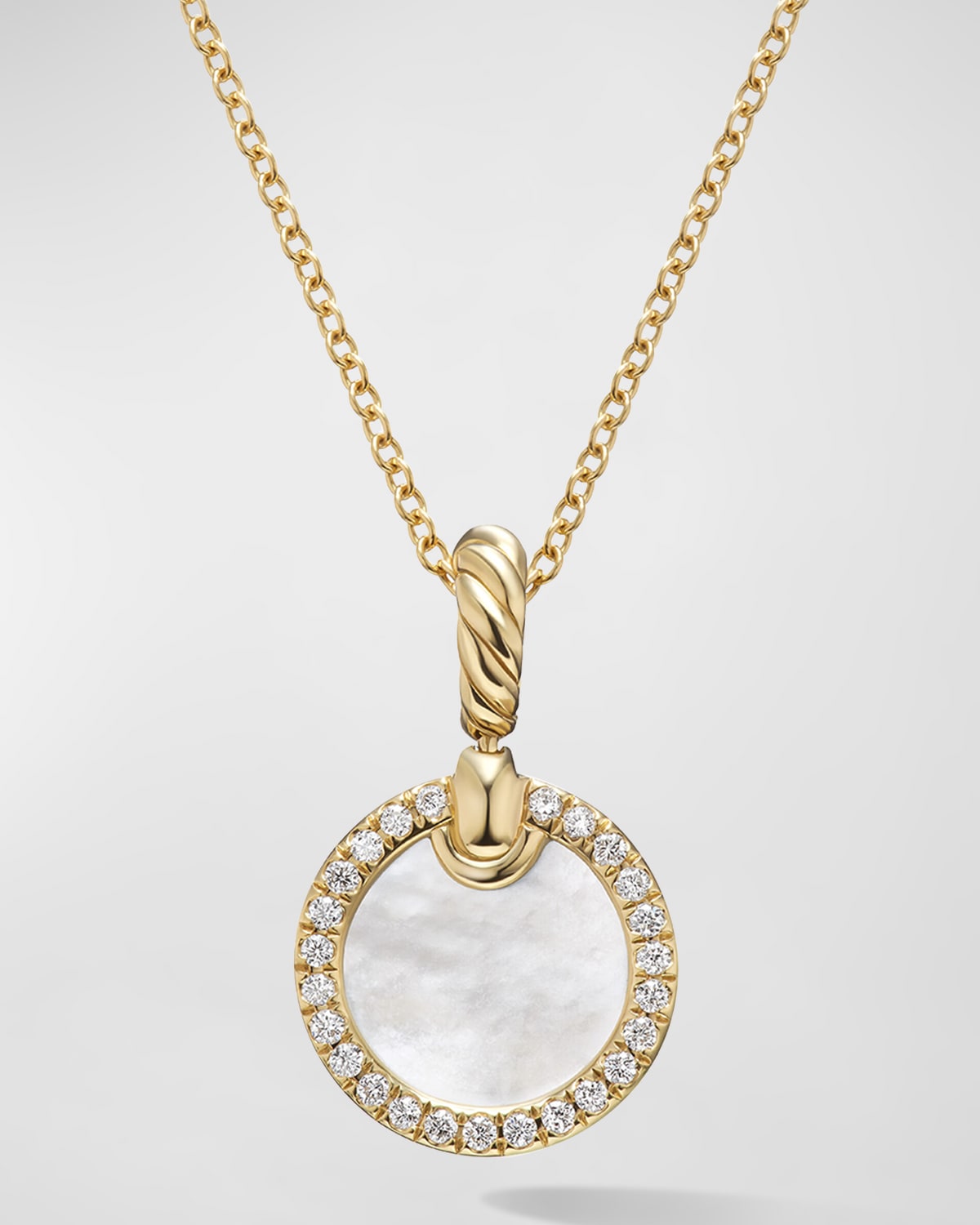 David Yurman Dy Elements Pendant Necklace With Gemstone And Diamonds In 18k Gold, 17.8mm, 16-18"l In Mop/diamond