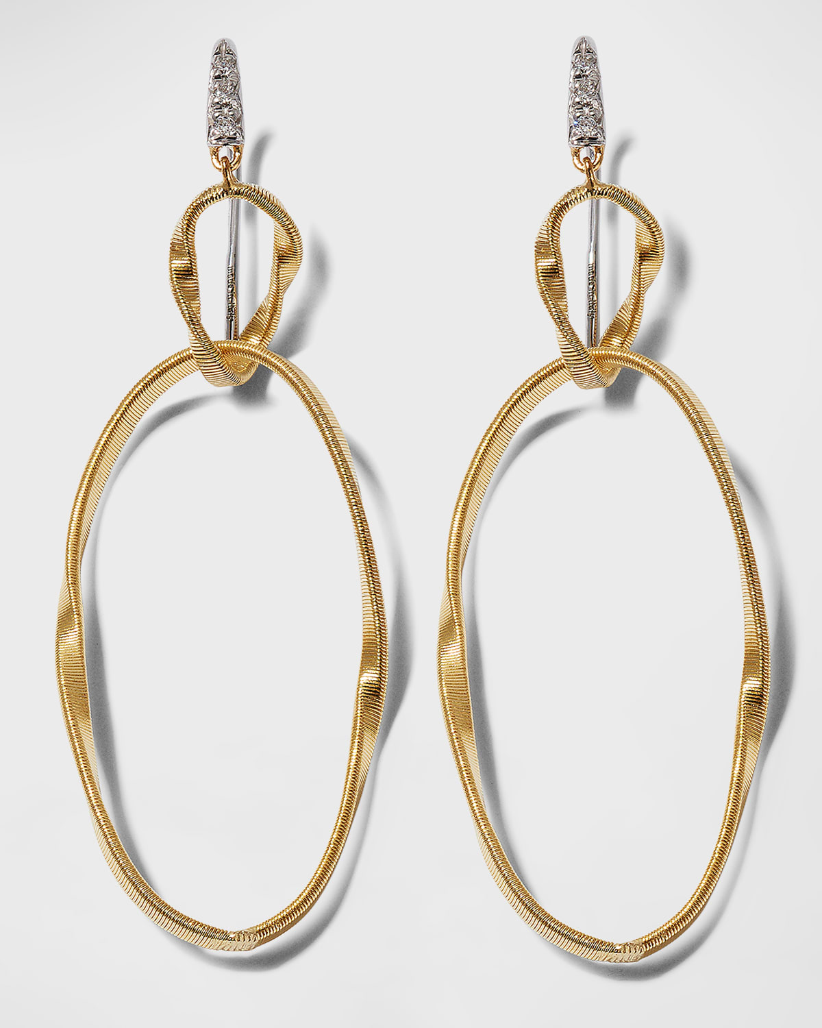 18K Gold Marrakech Onde Double Link Hook Earrings with White Diamonds