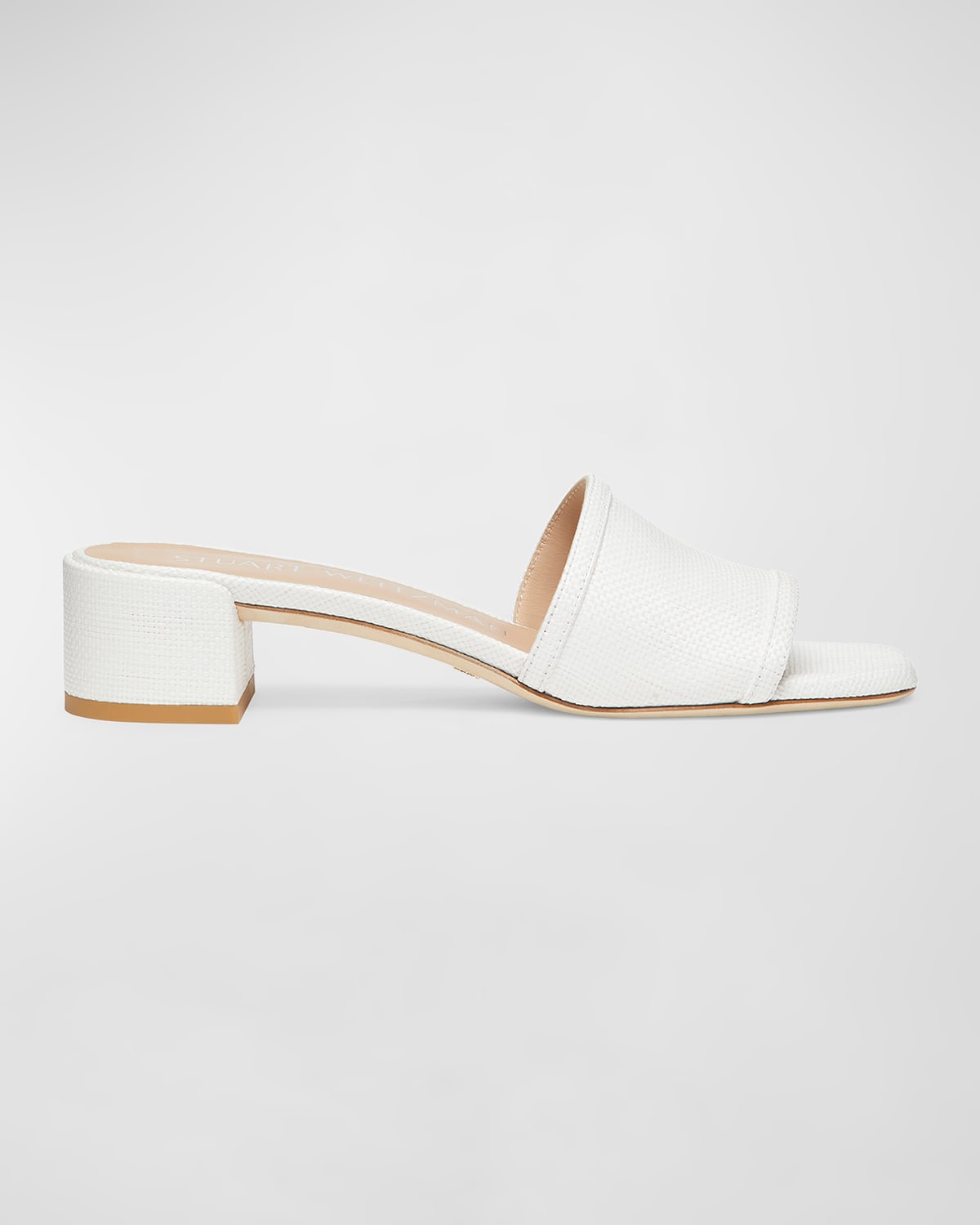 Stuart Weitzman Cayman Linen Block-heel Mule Sandals In Natural