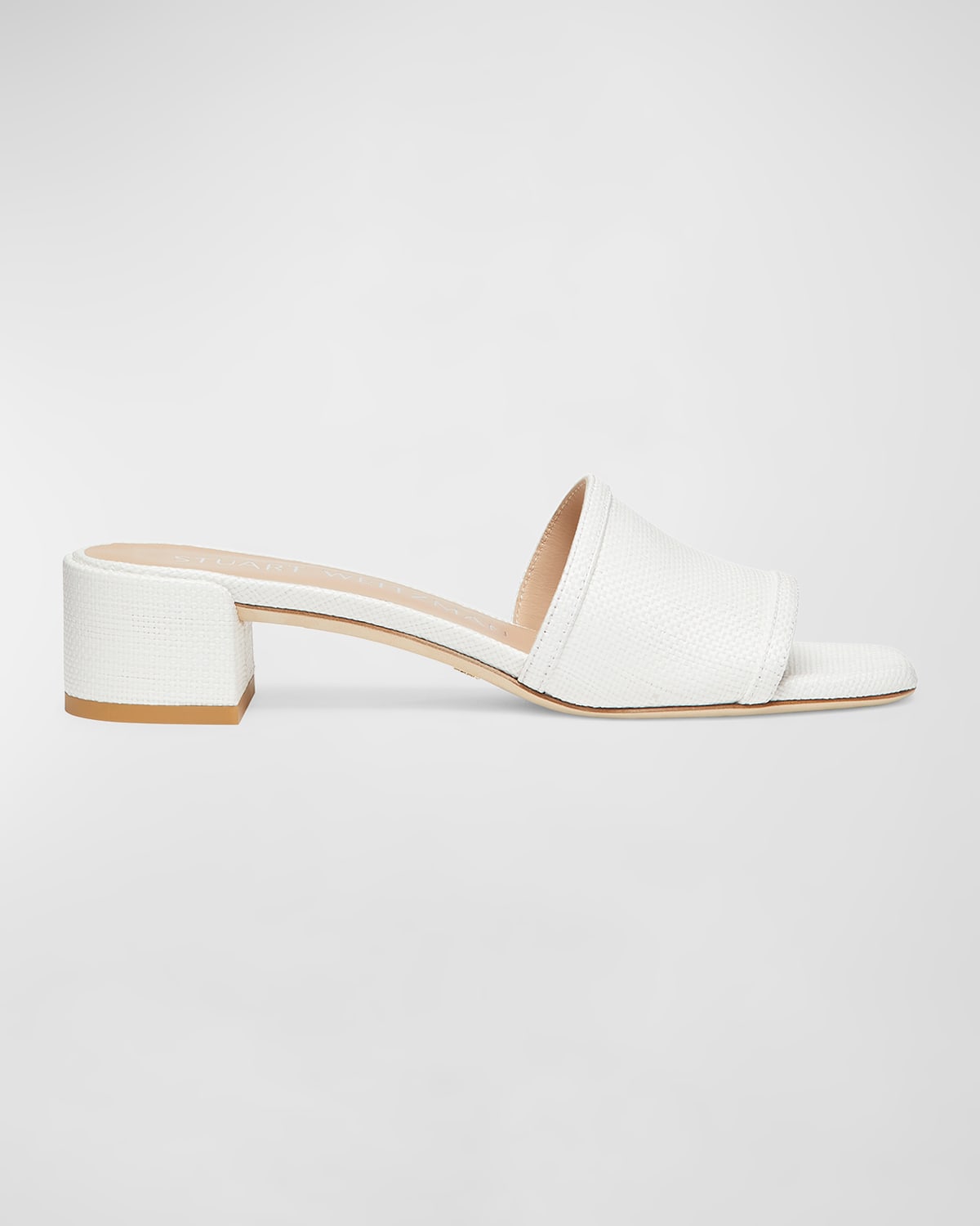 STUART WEITZMAN CAYMAN LINEN BLOCK-HEEL MULE SANDALS