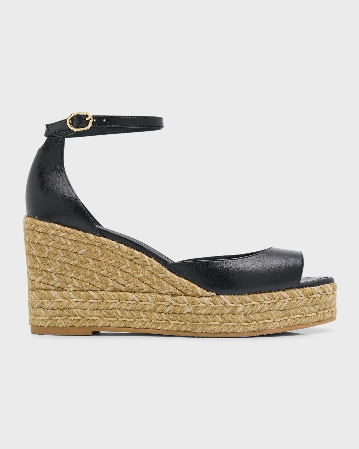 Stuart Weitzman Nudista Leather Ankle-strap Wedge Espadrilles In Black