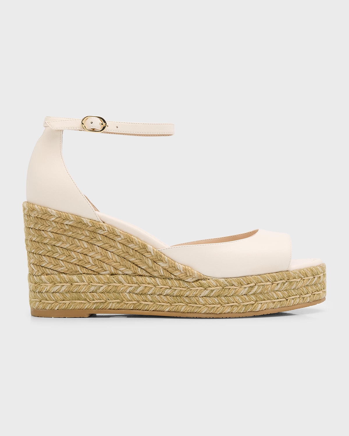 Stuart Weitzman Nudista Leather Ankle-strap Wedge Espadrilles In Sea Shell