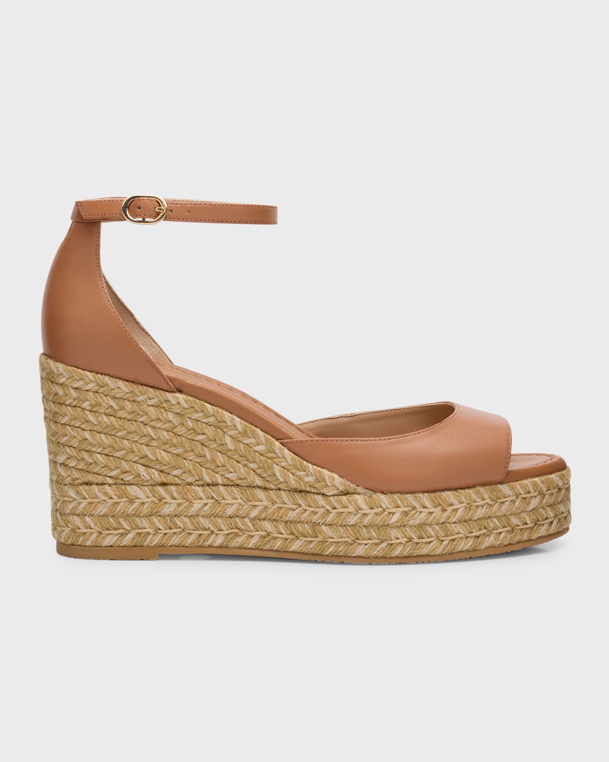 Stuart Weitzman Nudista Leather Ankle-strap Wedge Espadrilles In Tan