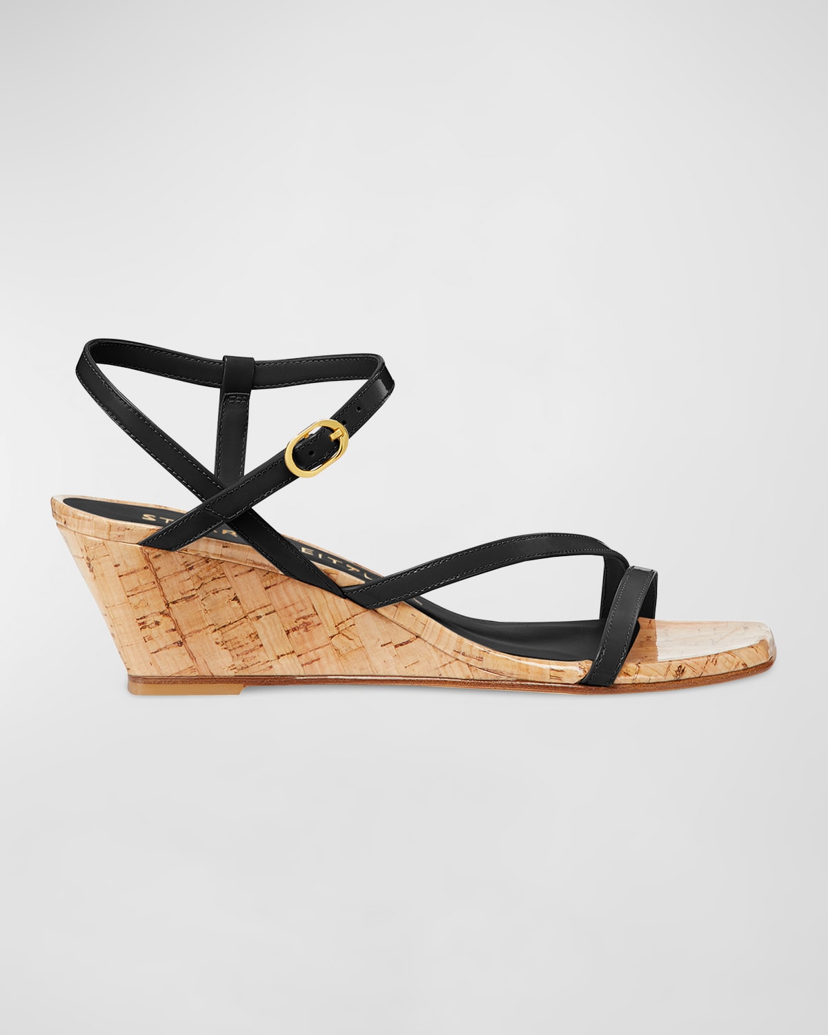 Shop Stuart Weitzman Oasis Patent Ankle-strap Wedge Sandals In Black