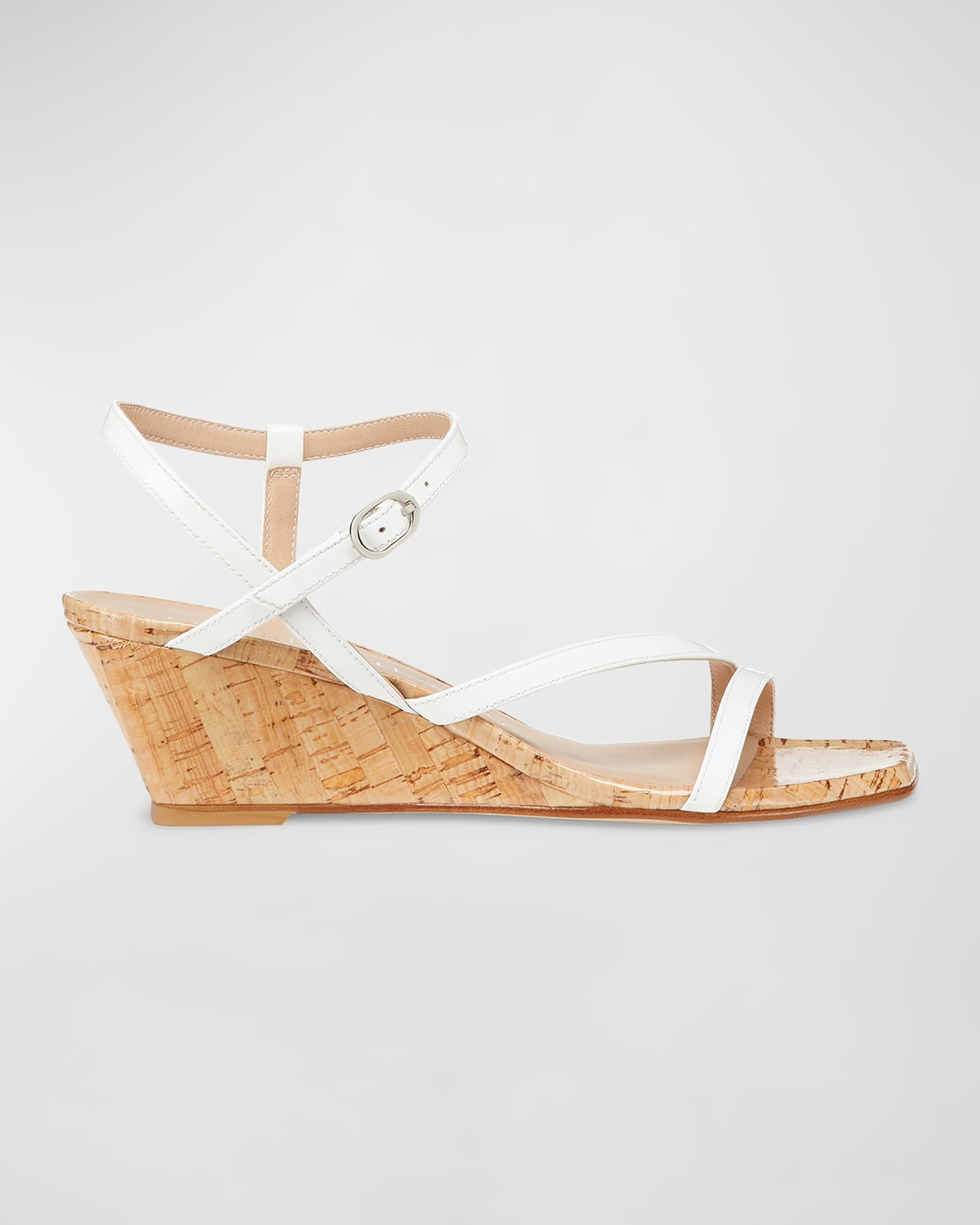 Stuart Weitzman Oasis Patent Ankle-strap Wedge Sandals In White
