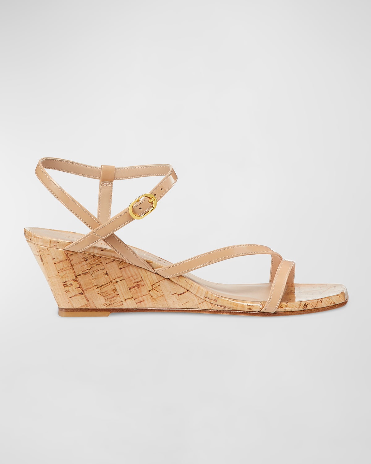Shop Stuart Weitzman Oasis Patent Ankle-strap Wedge Sandals In Adobe