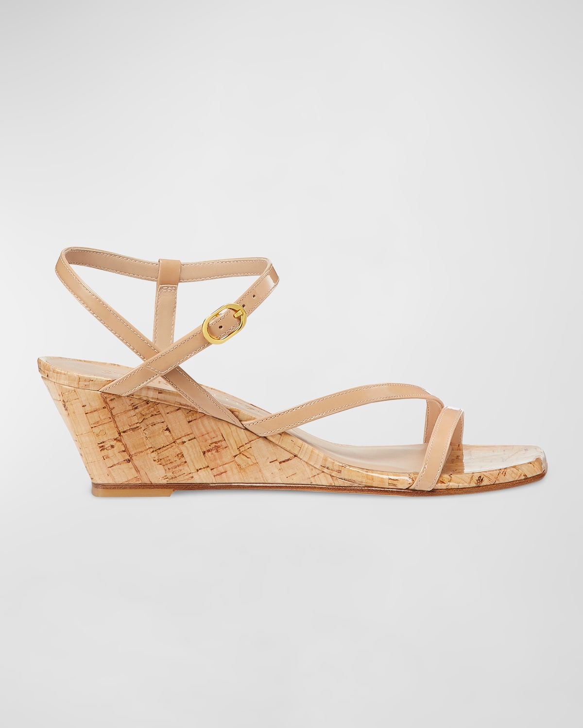 Stuart Weitzman Oasis Patent Ankle-strap Wedge Sandals In Terracotta