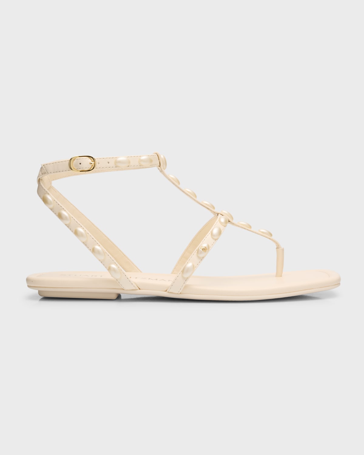 Stuart Weitzman Pearlita Stud T-strap Sandals In Seashell