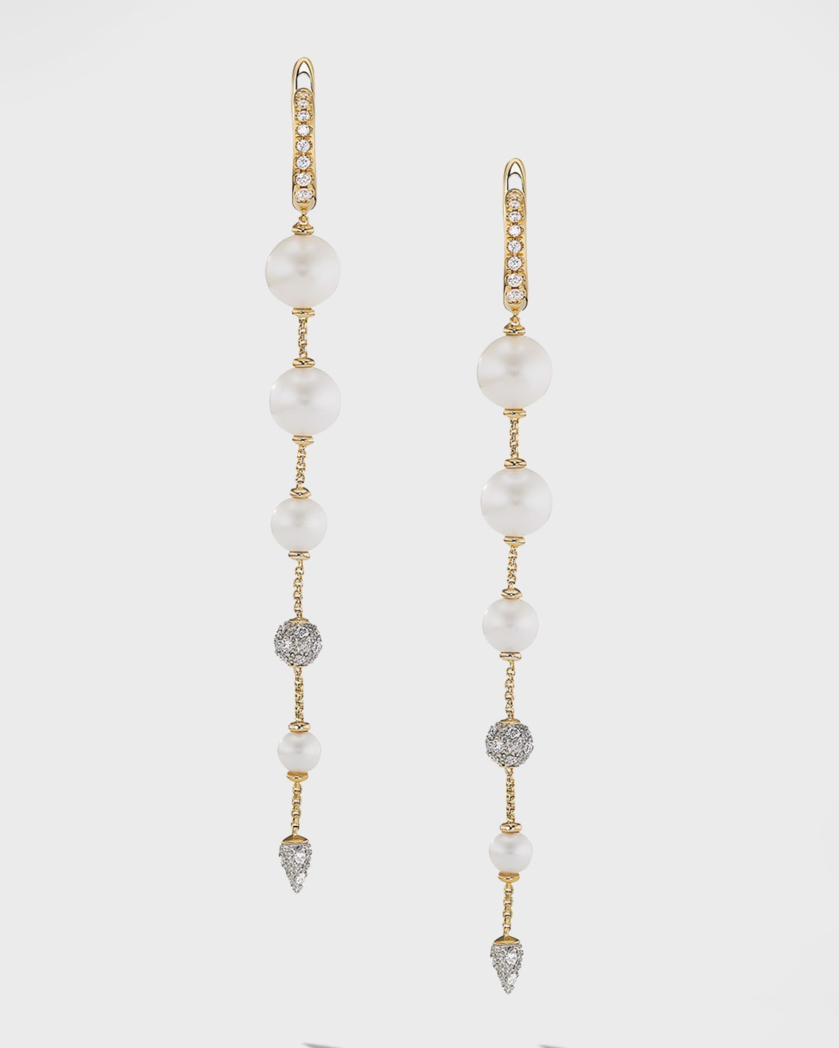 Shop David Yurman Pearl And Pave Drop Earrings With Diamonds In 18k Gold, 8mm, 3.1"l In 60 Multi-colored