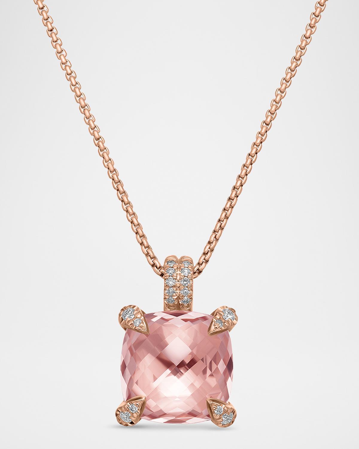 Chatelaine Pendant Necklace with Gemstone and Diamonds in 18K Rose Gold, 11mm