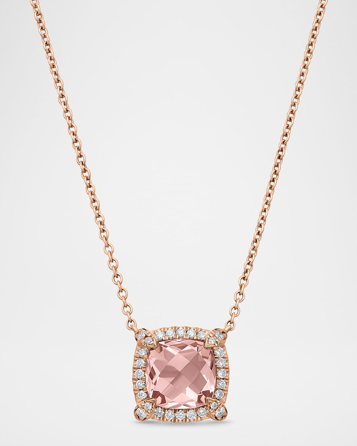 David Yurman Petite Chatelaine Pave Bezel Pendant Necklace in 18K Yellow Gold with Morganite
