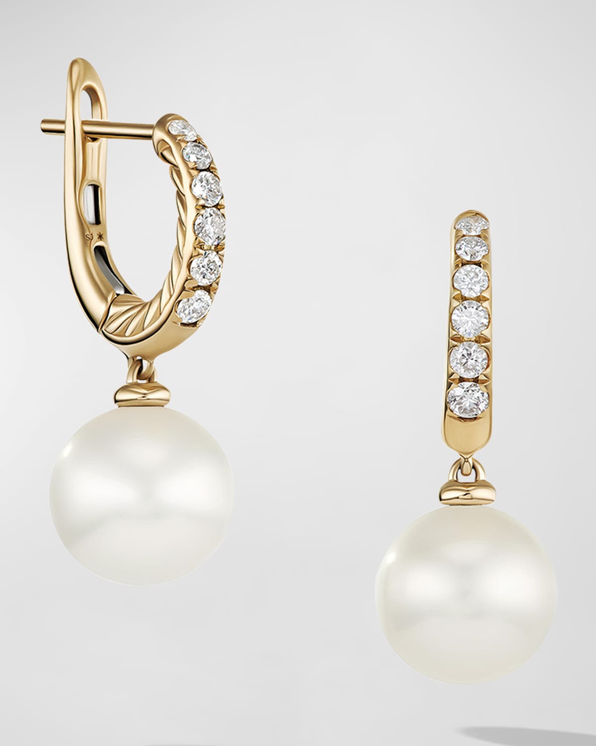 Shop David Yurman Pearl And Pave Drop Earrings With Diamonds In 18k Gold, 9mm, 0.61"l In 60 Multi-colored