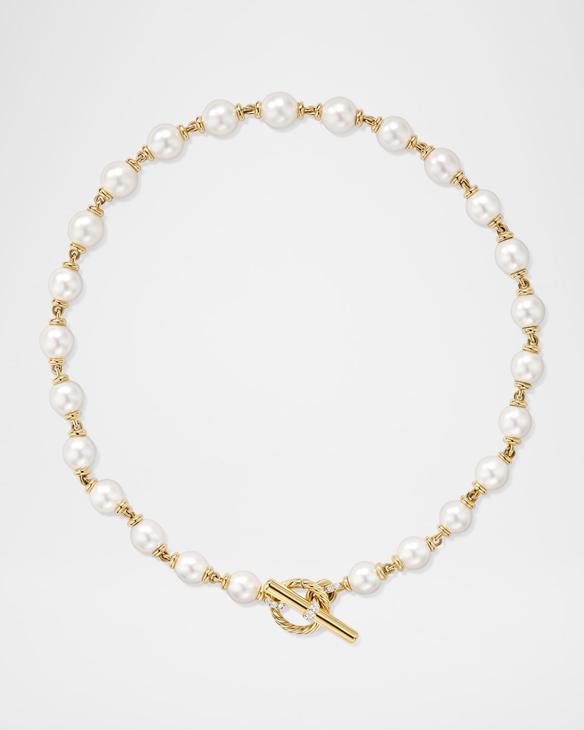 David Yurman Pearl Linked Necklace with Diamonds in 18K Gold, 10-12mm