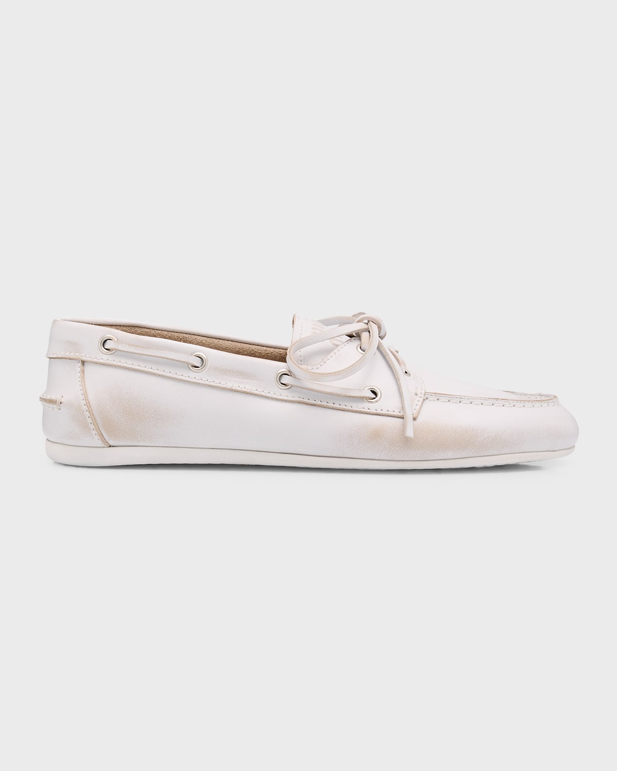 Miu Miu Leather Lace-up Moccasins In Bianco