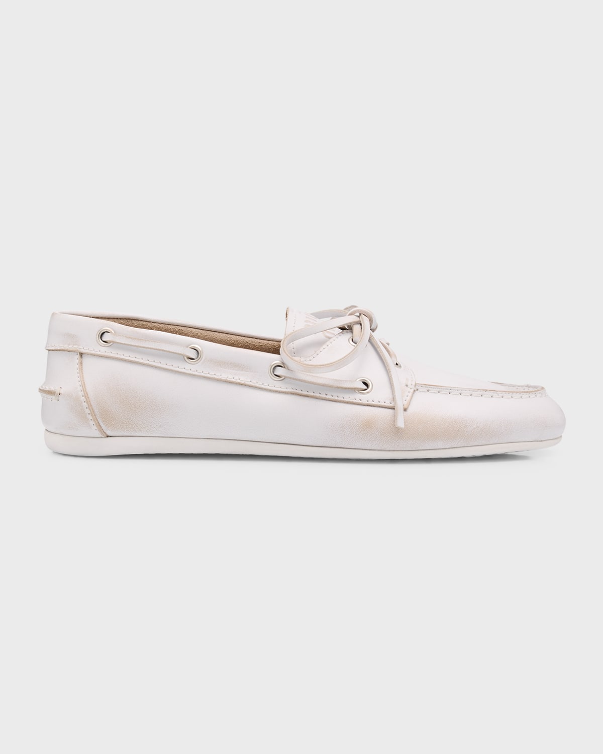 Shop Miu Miu Leather Lace-up Moccasins In Bianco