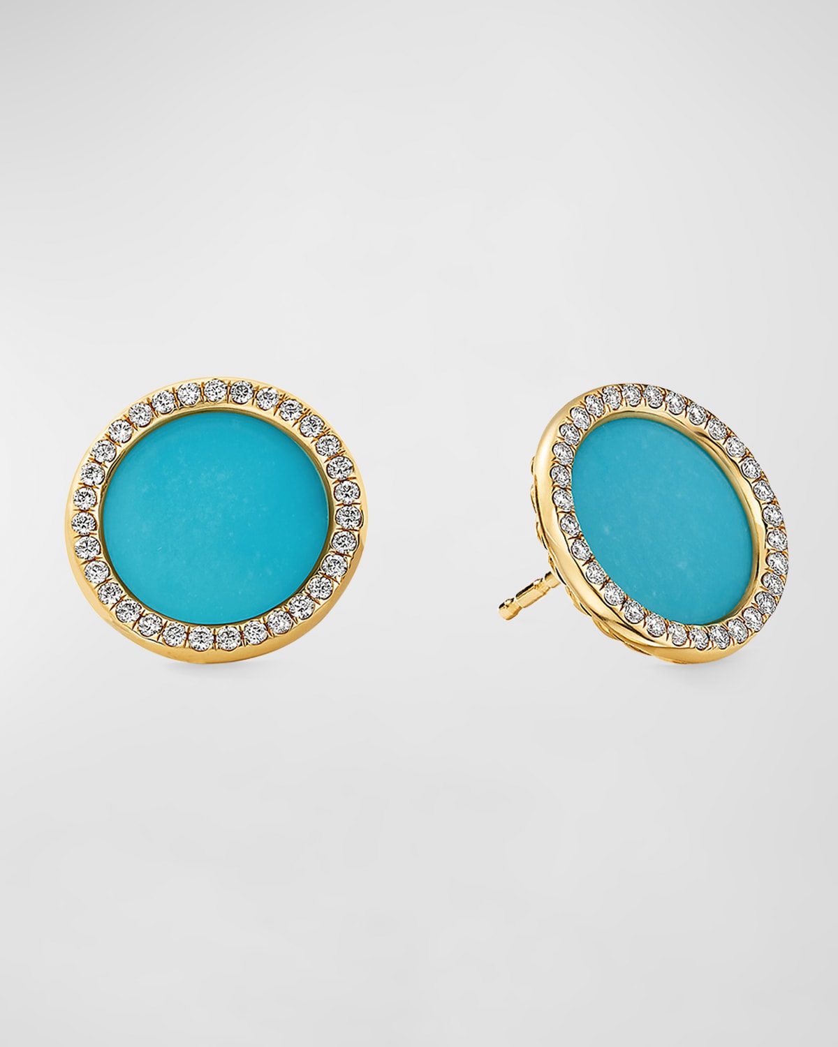 David Yurman Dy Elements Button Earrings In 18k Yellow Gold With Mother-of-pearl & Pave Diamonds In Turquoise
