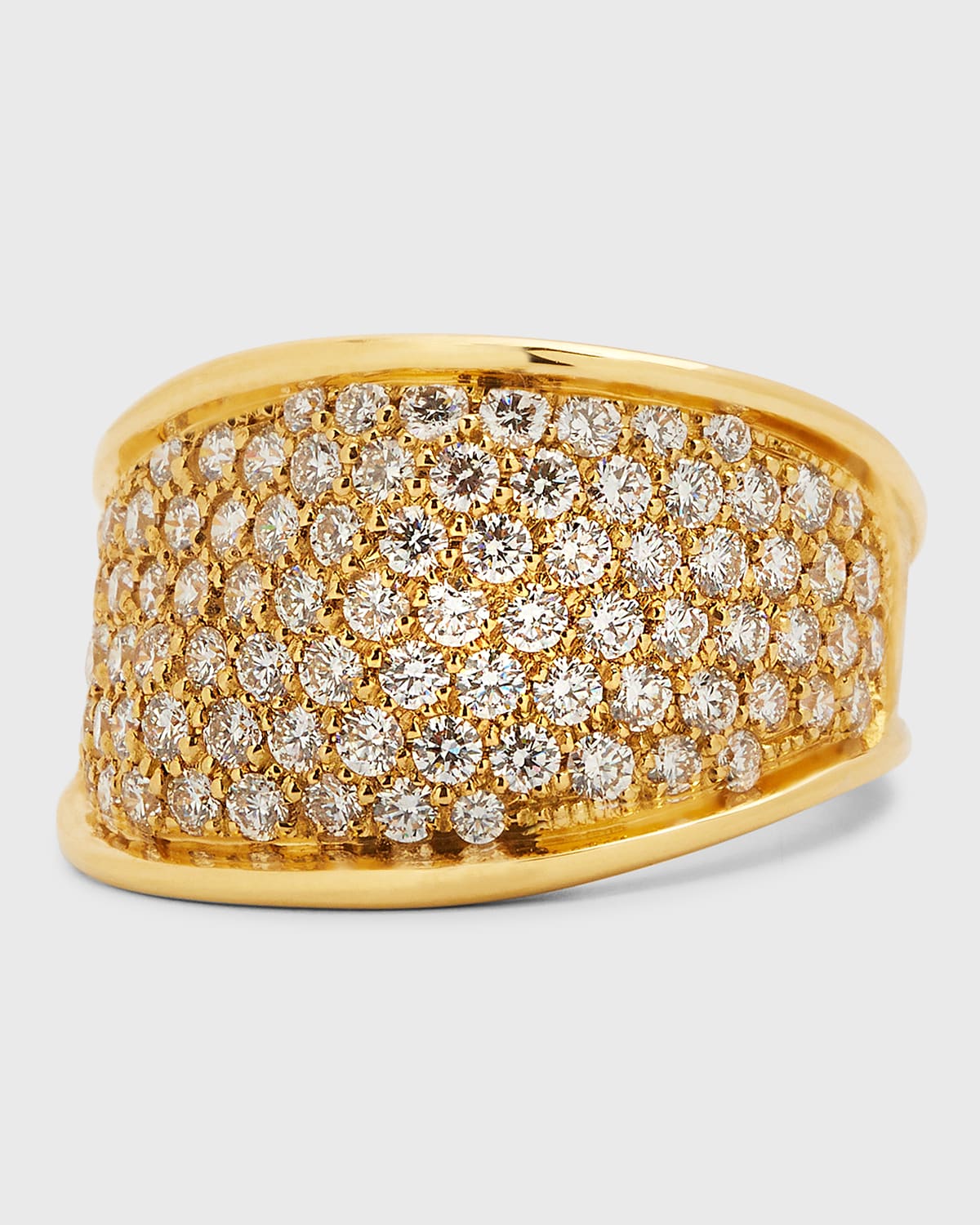 18k Yellow Gold Lunaria Pave Diamond Band Ring, Size 7