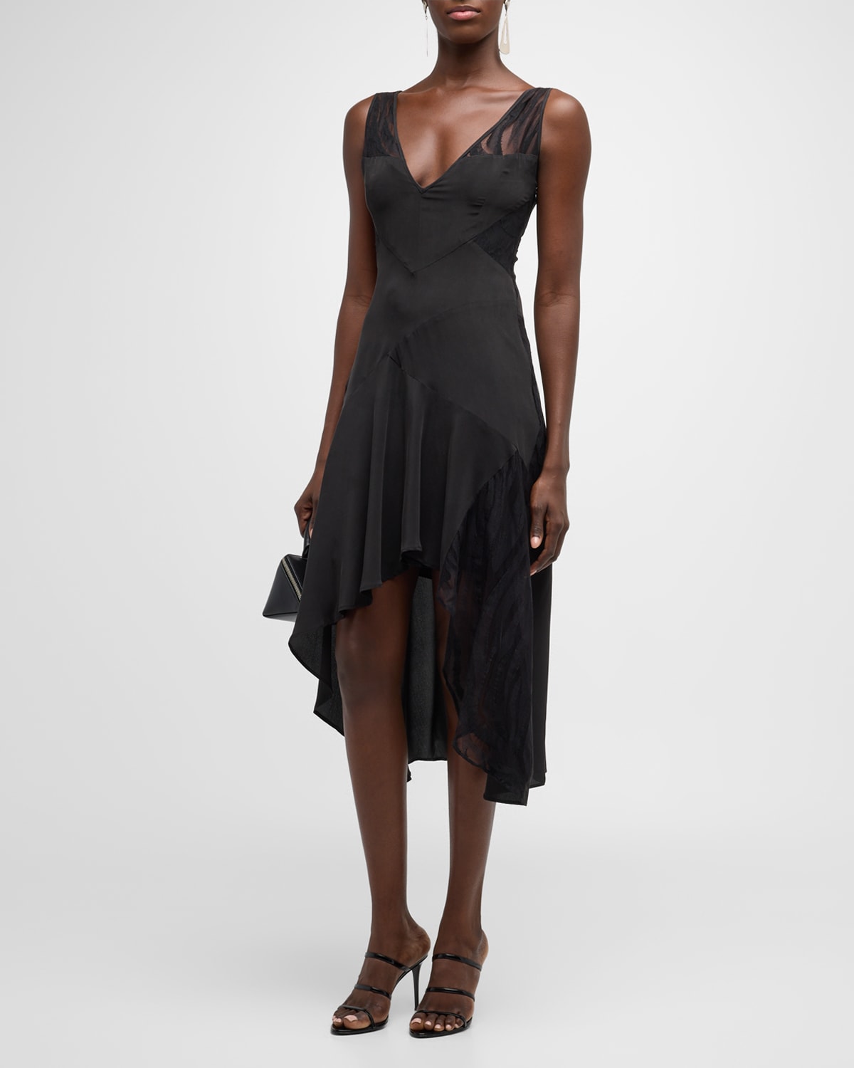 Iro Judya Sheer Paneled V-neck Midi Dress In Black