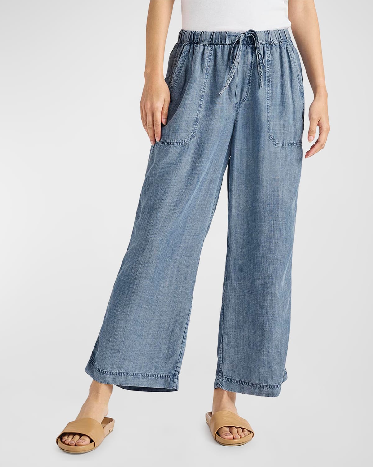 Splendid Angie Tie Waist Chambray Pants In Indigo