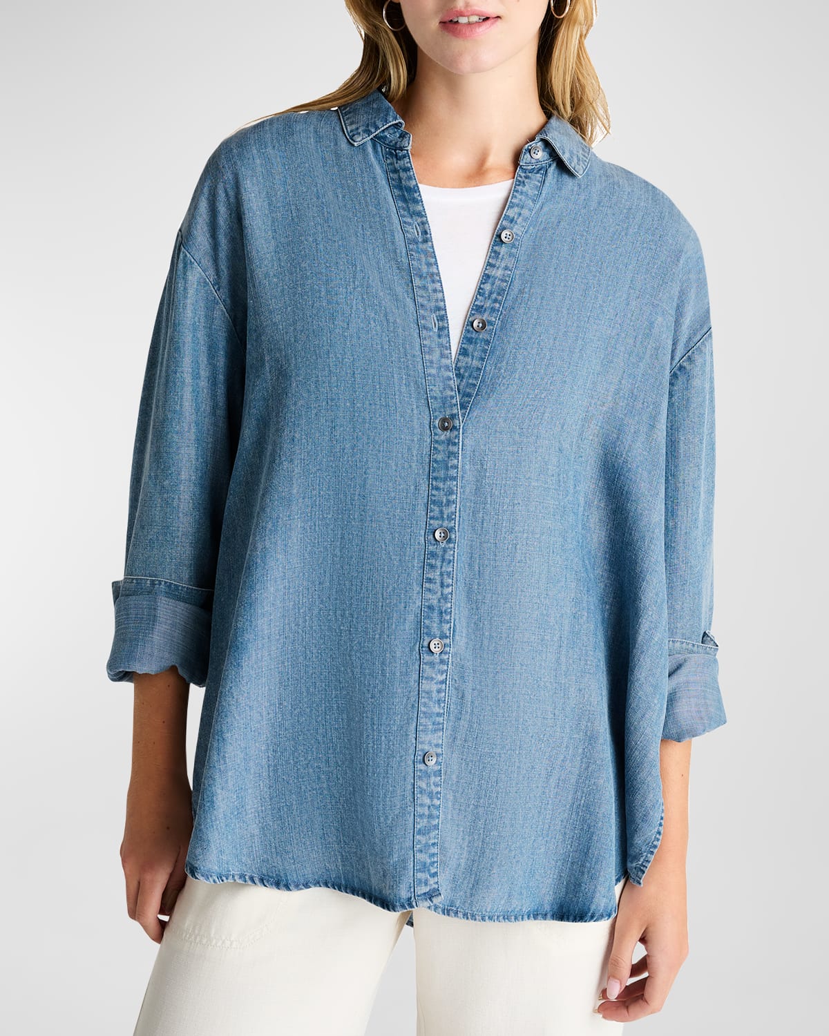 SPLENDID AVRIL BUTTON-FRONT CHAMBRAY SHIRT