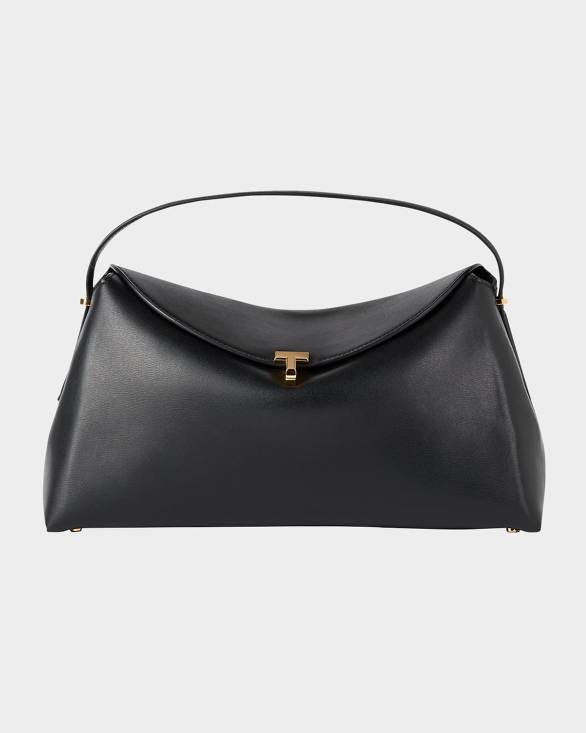 Totême T Lock Flap Leather Clutch Bag In Black