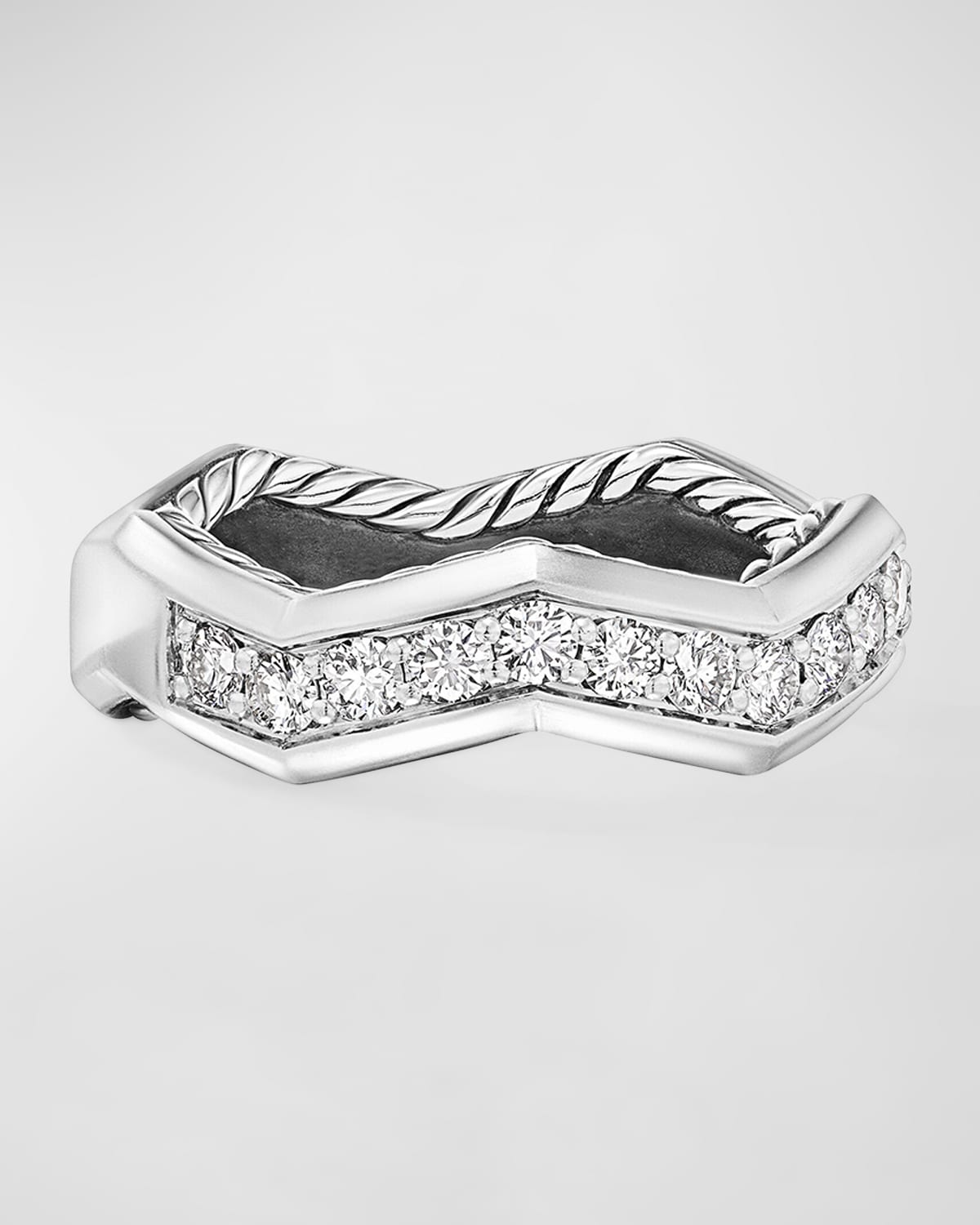 Shop David Yurman Zig Zag Stax Ring With Diamonds In Silver, 5mm In Adi