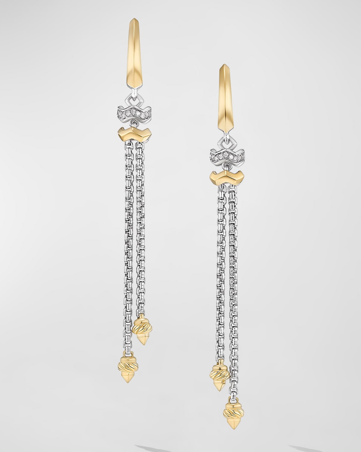 Stax Chain Earrings with Diamonds in 18K Gold and Silver, 64.5mm