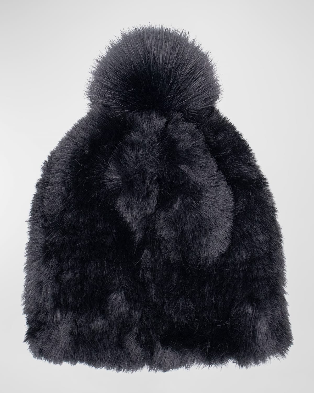 Faux Rex Rabbit Fur Beanie With Pom