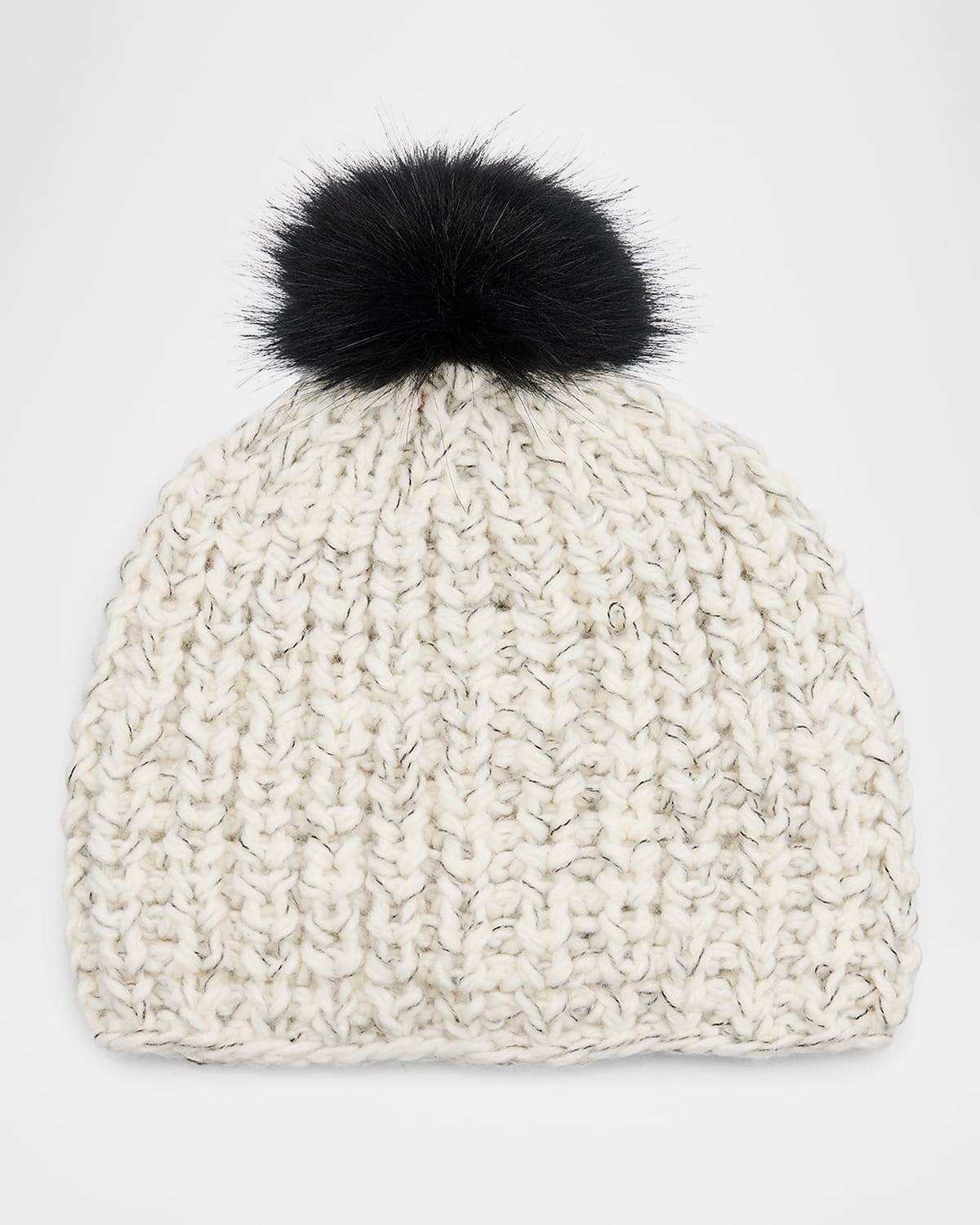 Chunky Crochet Knit Beanie With Faux Fur Pom
