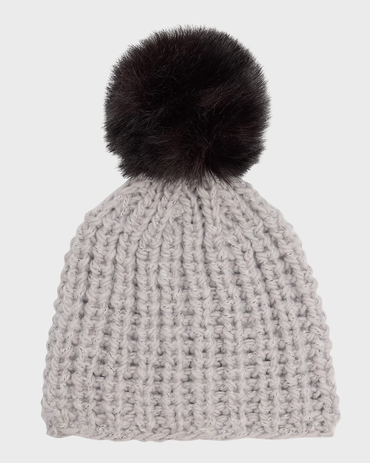 Chunky Crochet Knit Beanie With Faux Fur Pom